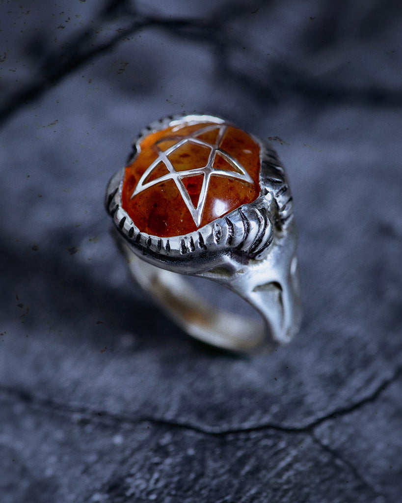 OOAK Shadow Amber Devil Heart Ring Size 9.5
