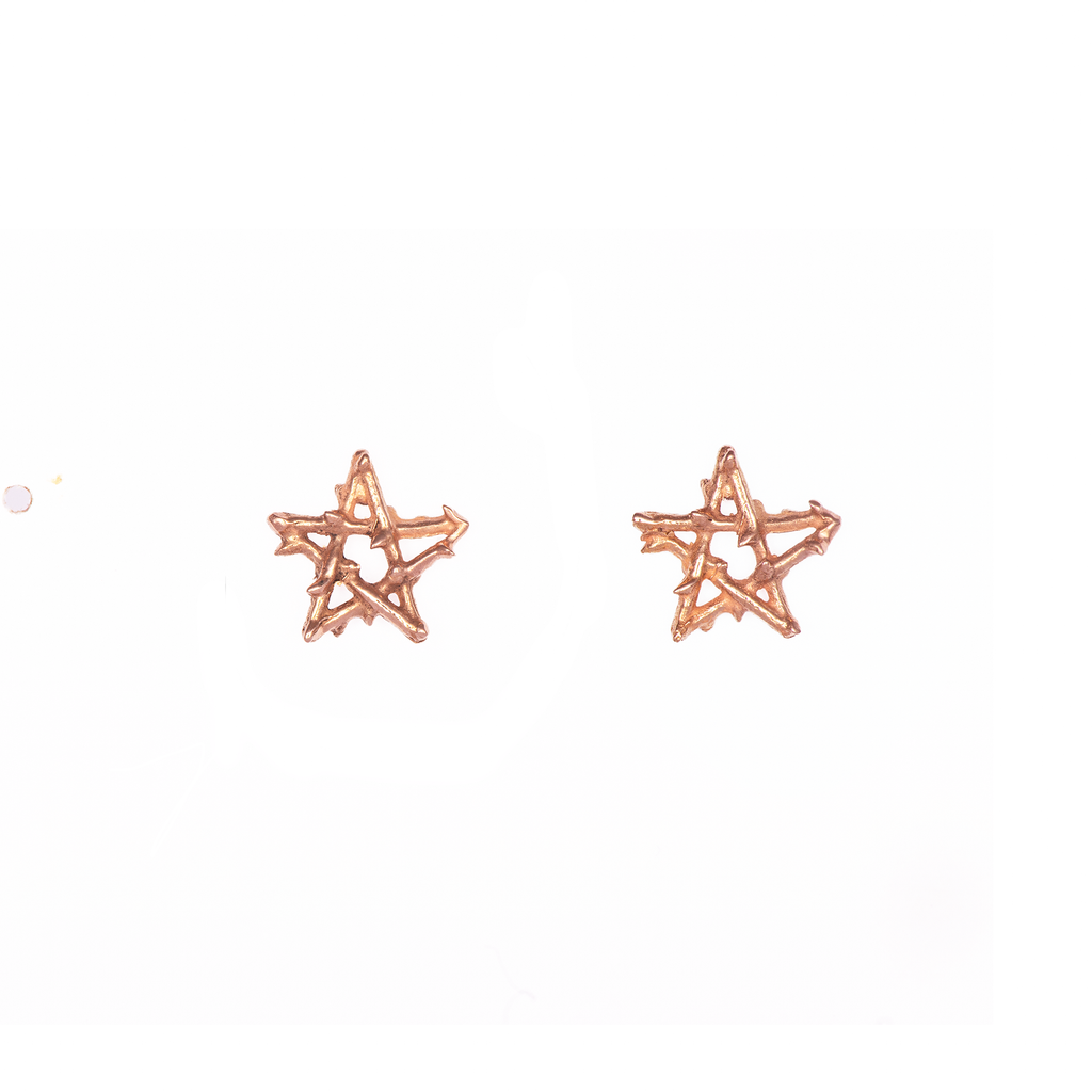 18K Rose Gold Thorn Star Stud Earrings