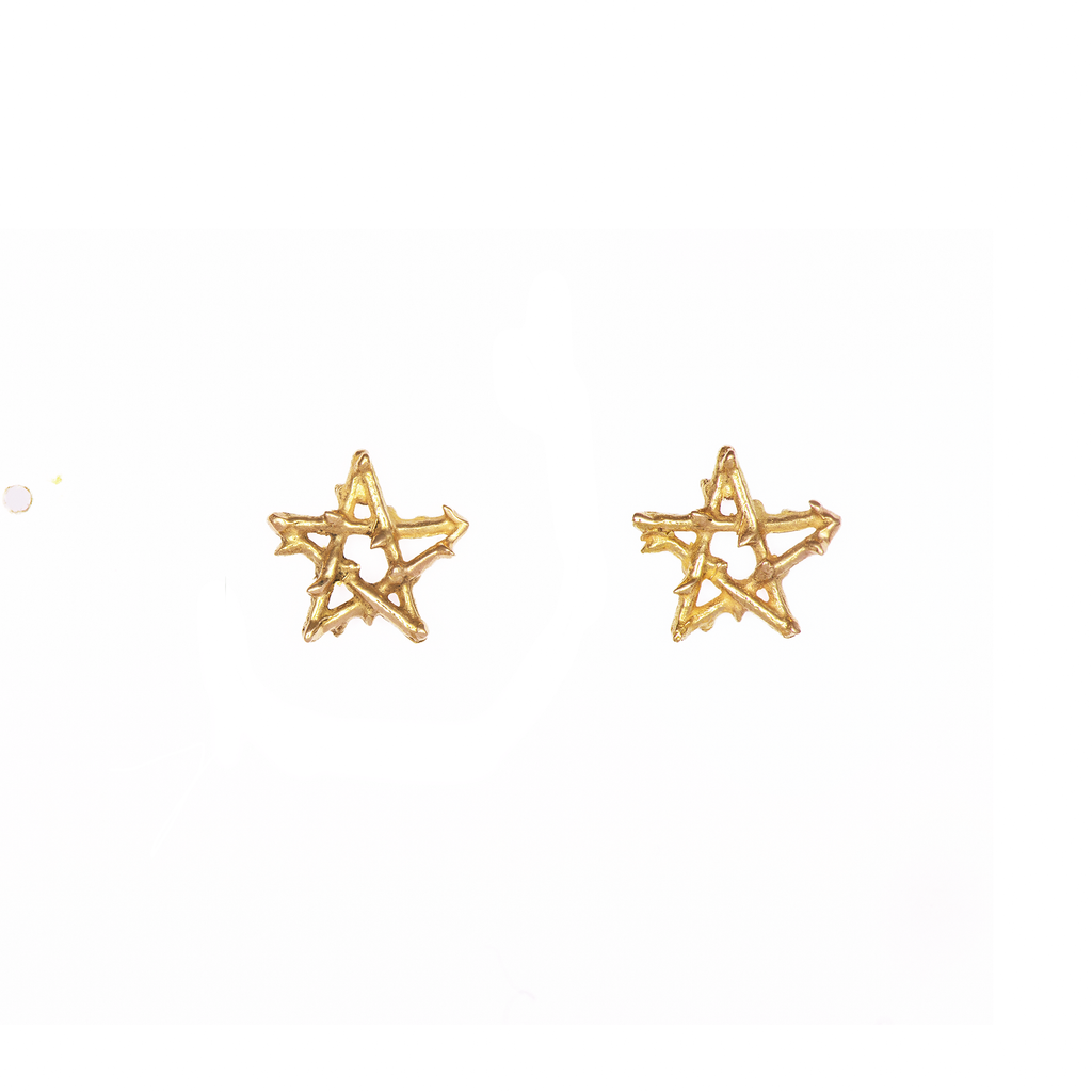 18K Yellow Gold Thorn Star Stud Earrings