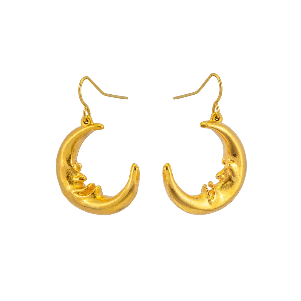 Gold-Plated Small Man in Moon Earrings