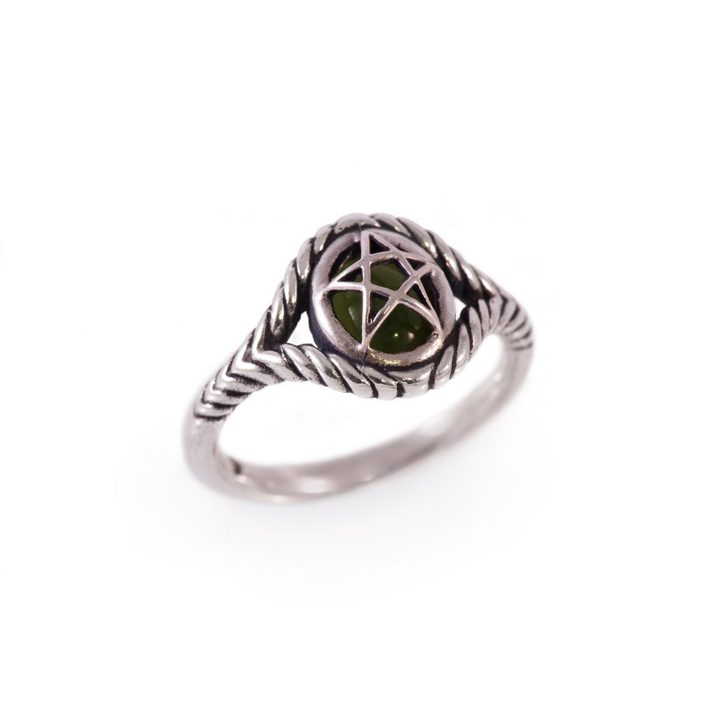 Jade Silver Pagan Priestess Ring