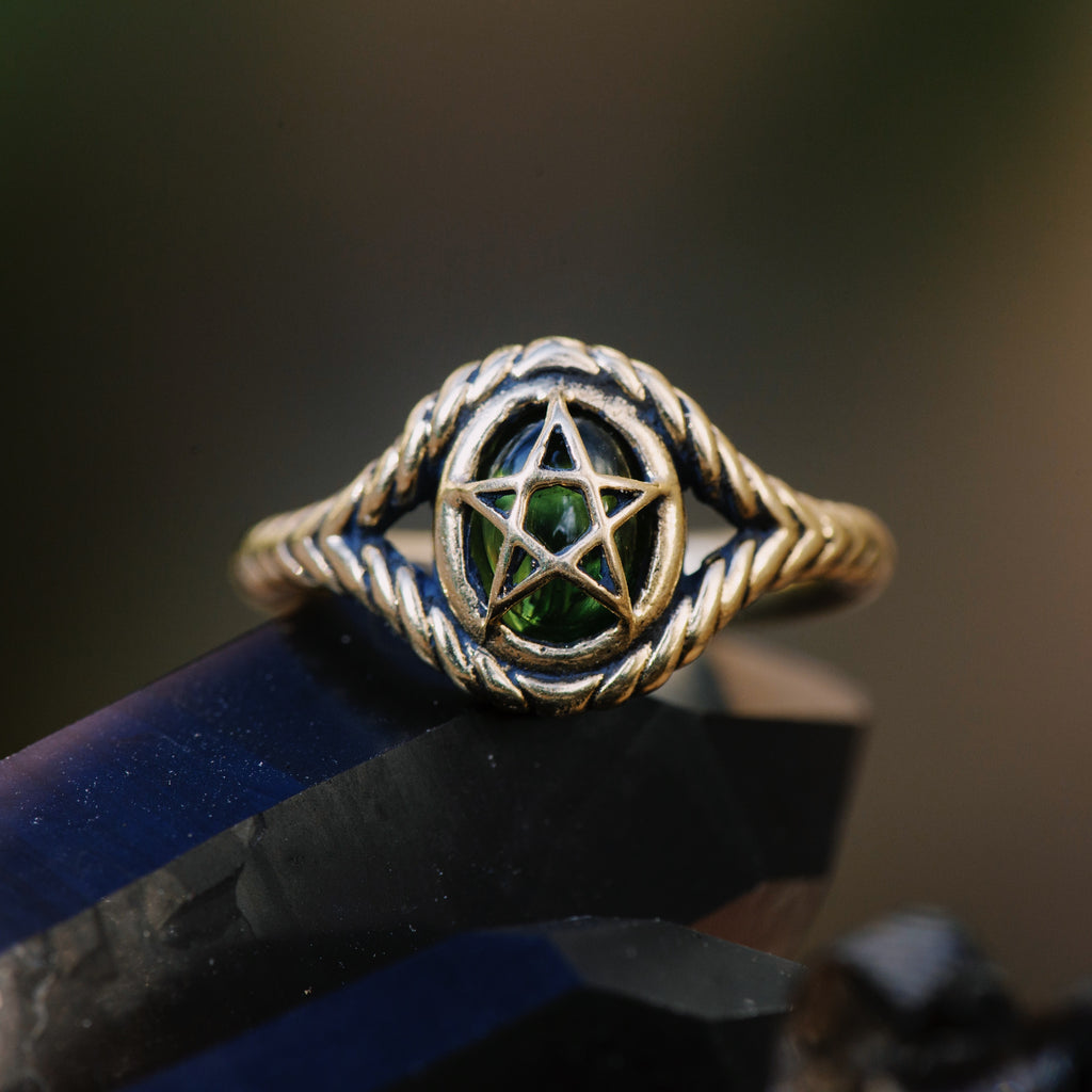 Jade 10K Yellow Gold Pagan Priestess Ring