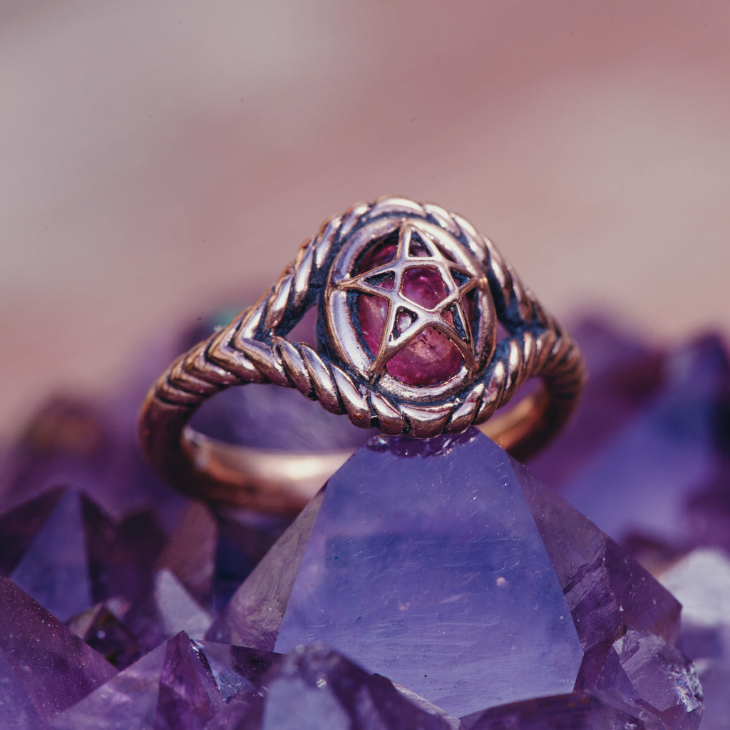 Garnet 10K Rose Gold Pagan Priestess Ring