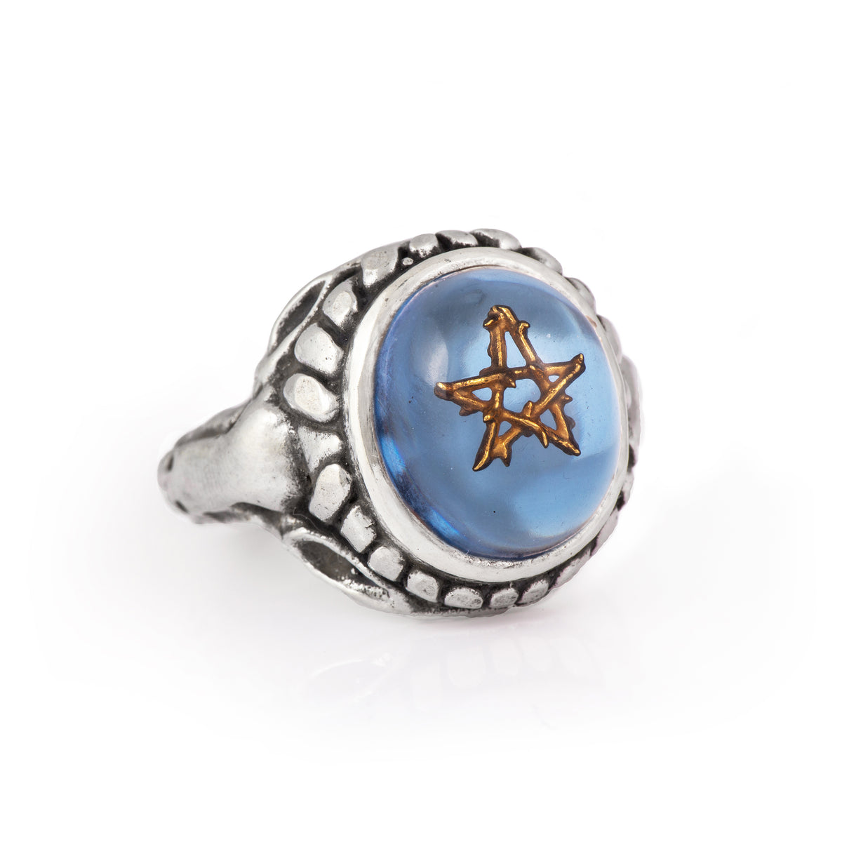 Water Blue 18K Gold Thorn Star Baby Angel Heart Ring | Alex Streeter