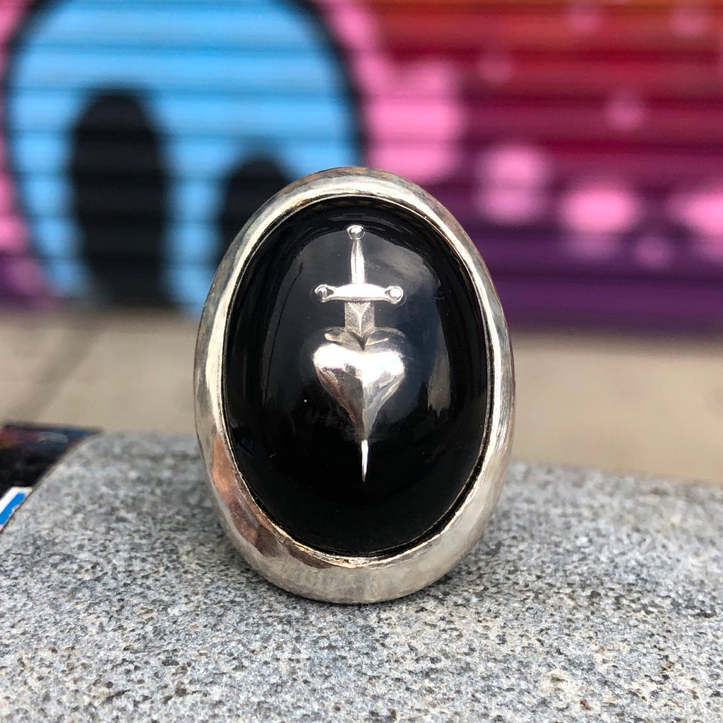 Black Sword-Pierced Heart Ring
