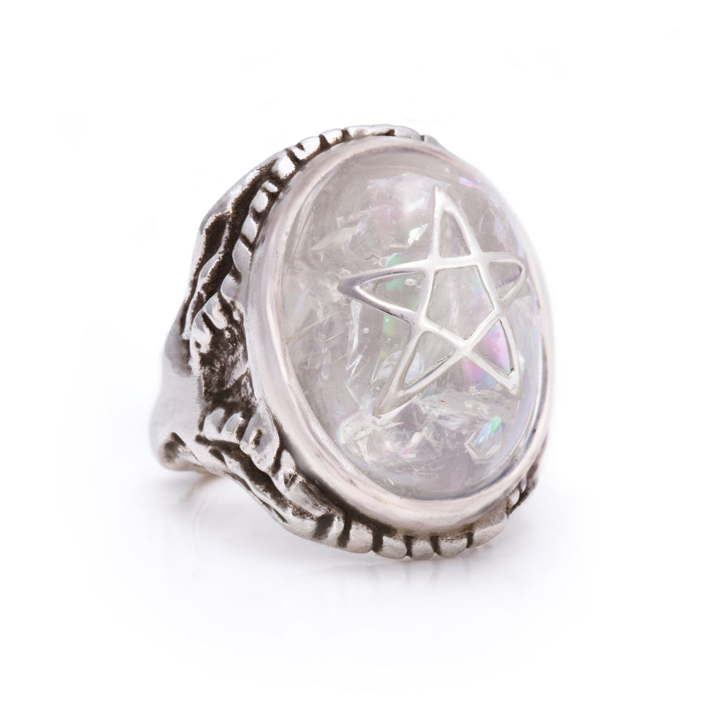 Cracked Clear Angel Heart Ring