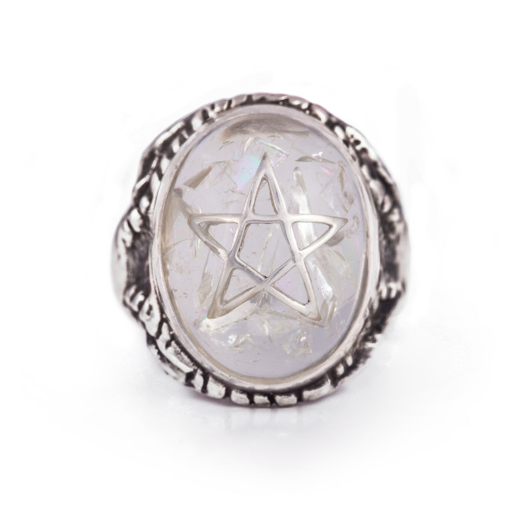 Cracked Clear Angel Heart Ring