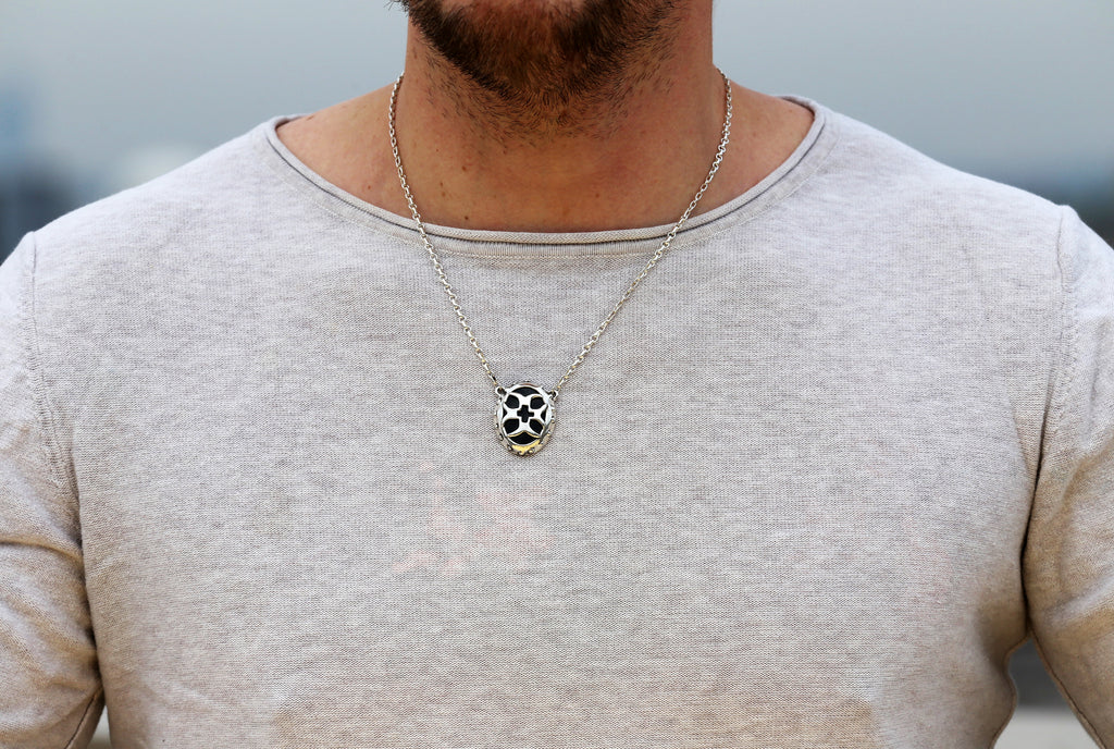 Black Onyx Templar Cross Shield Necklace