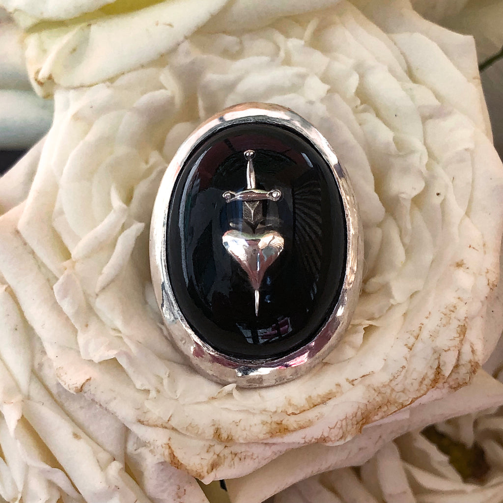 Black Sword-Pierced Heart Ring