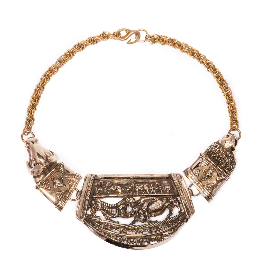 Vintage Bronze Bull & Lion Necklace