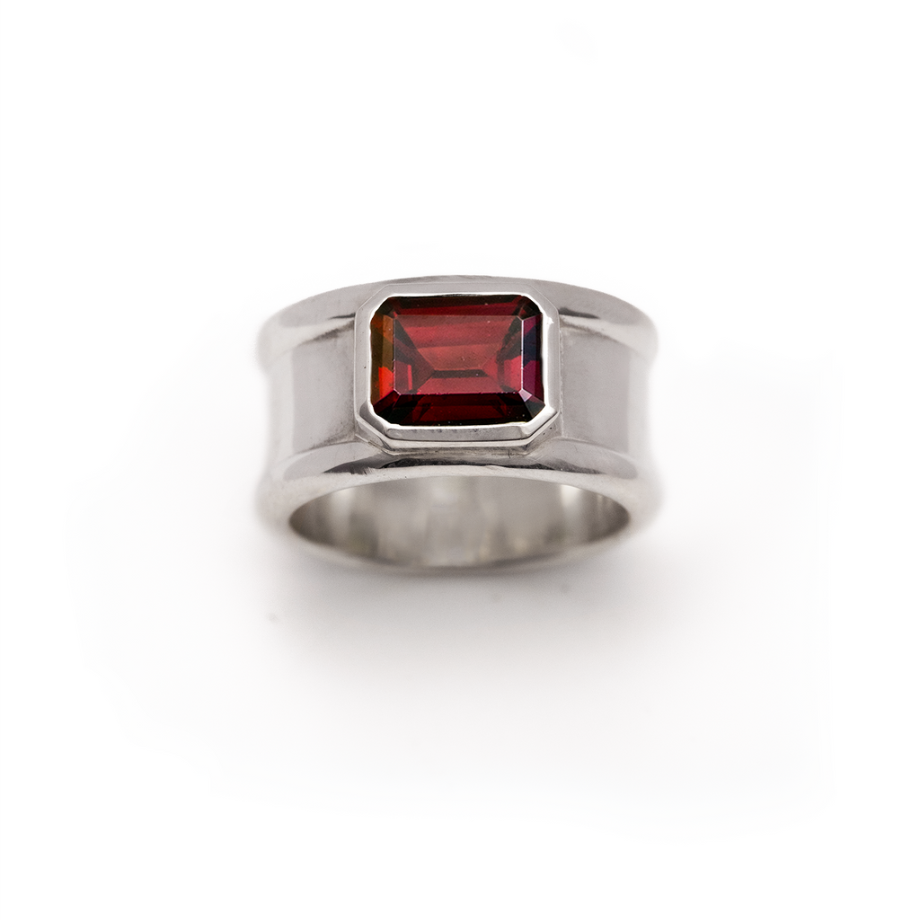 Emerald-Cut Garnet Antique Band Ring