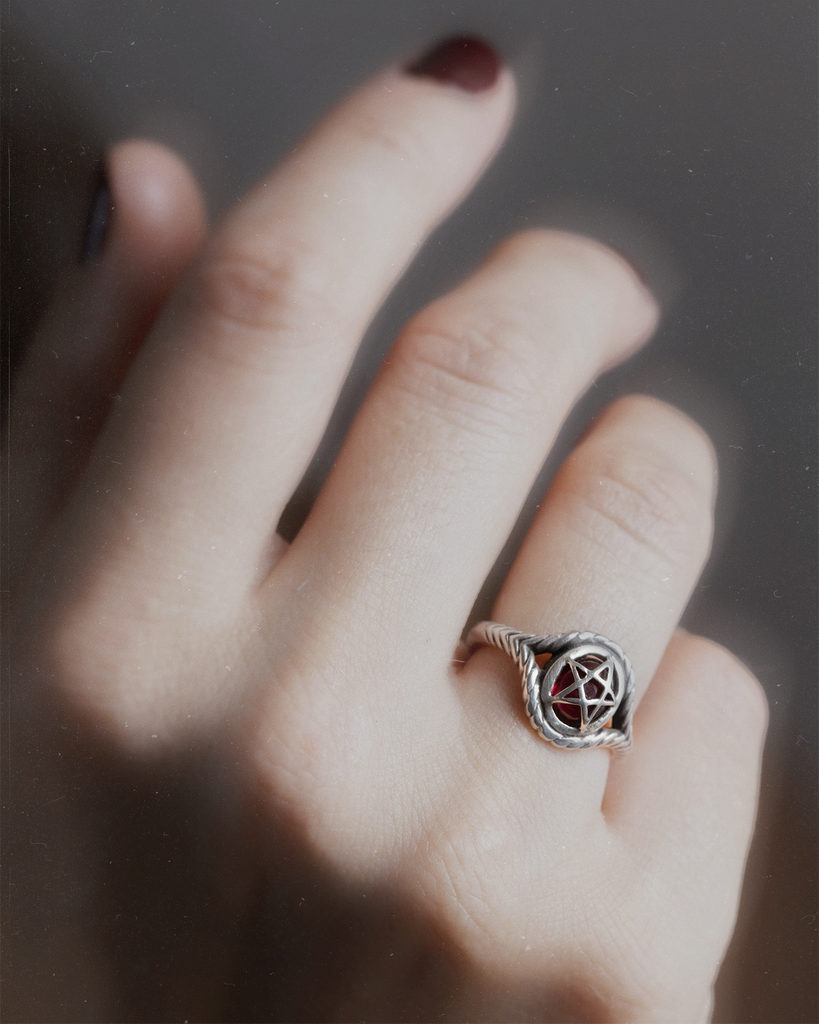 Garnet Silver Pagan Priestess Ring