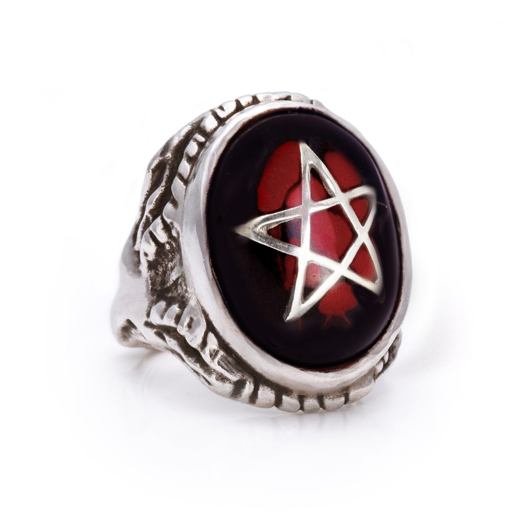 Black with Blood Drops Angel Heart Ring
