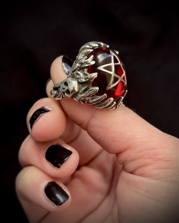 Harlequin Hellfire Black Flamestar Angel Heart Ring