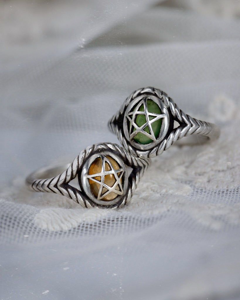 Jade Silver Pagan Priestess Ring