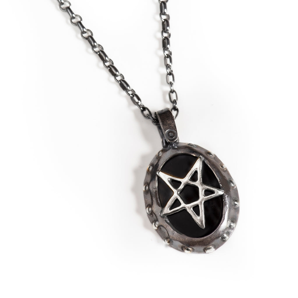 Shadow Black Onyx Pentagram Shield Pendant