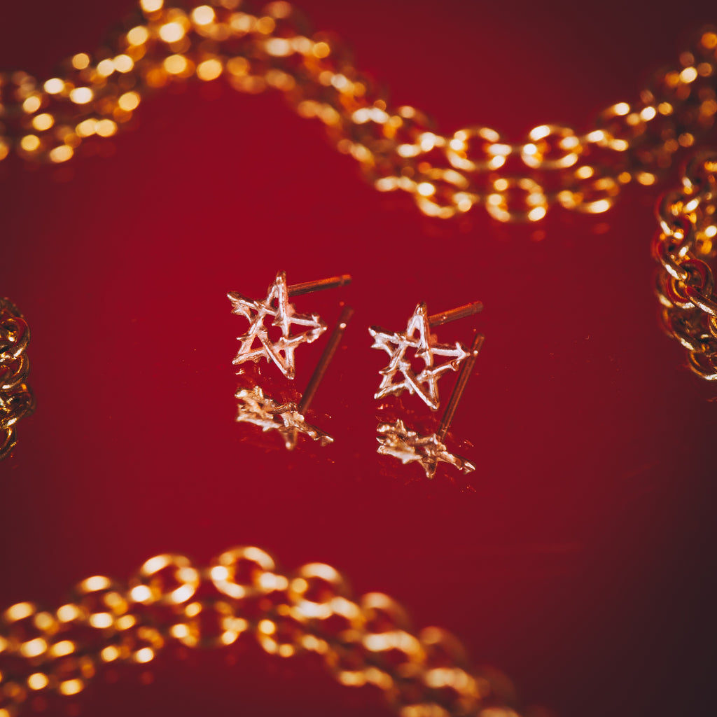 18K Rose Gold Thorn Star Stud Earrings