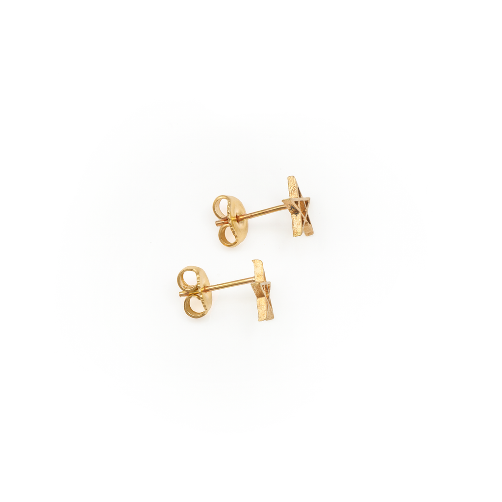 18K  Yellow Gold Pentagram Stud Earrings