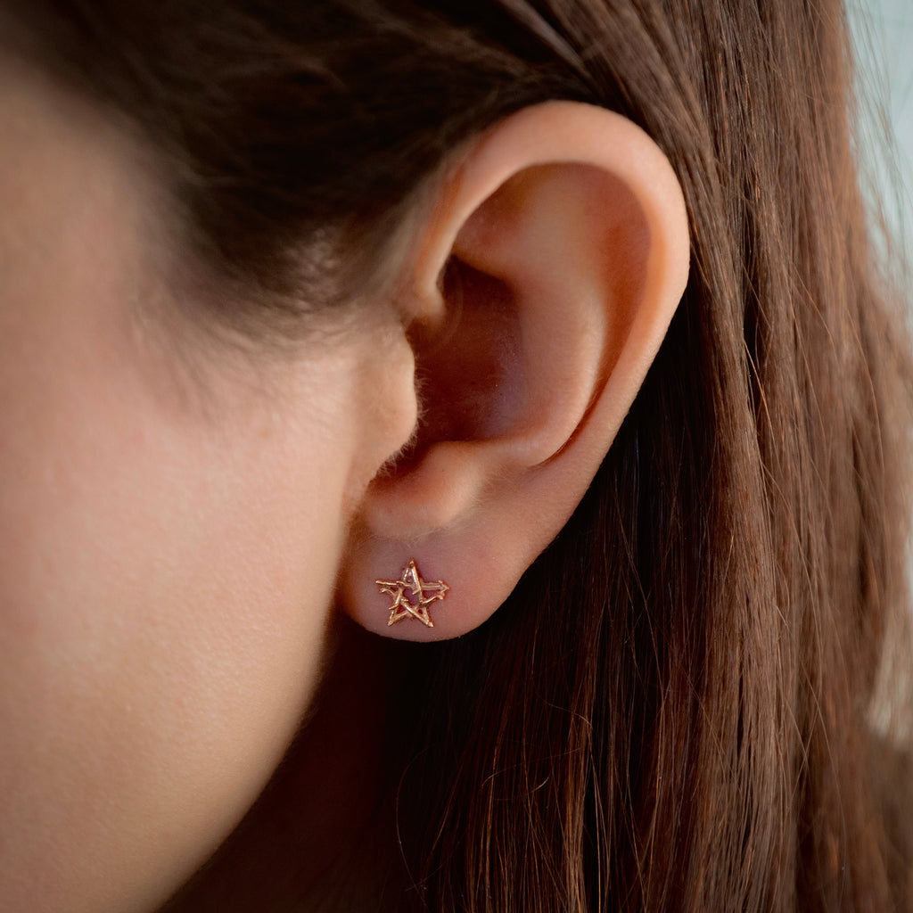 18K Rose Gold Pentagram Stud Earrings