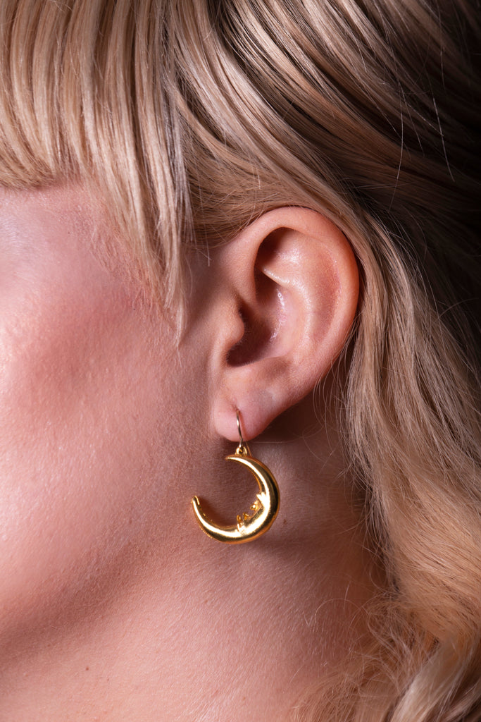 Gold-Plated Small Man in Moon Earrings