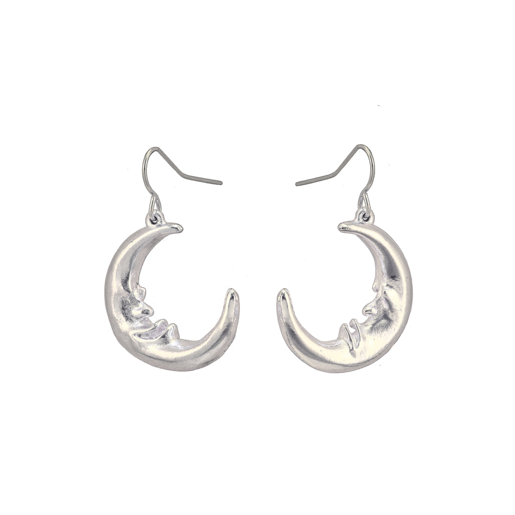 Silver-Plated Small Man in Moon Earrings