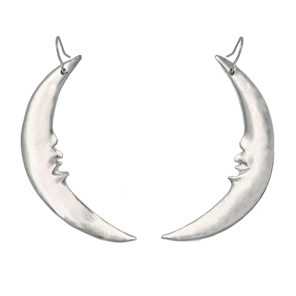 Silver-Plated Large Man in Moon Earrings