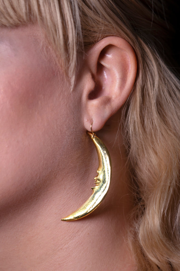 Gold-Plated Large Man in Moon Earrings