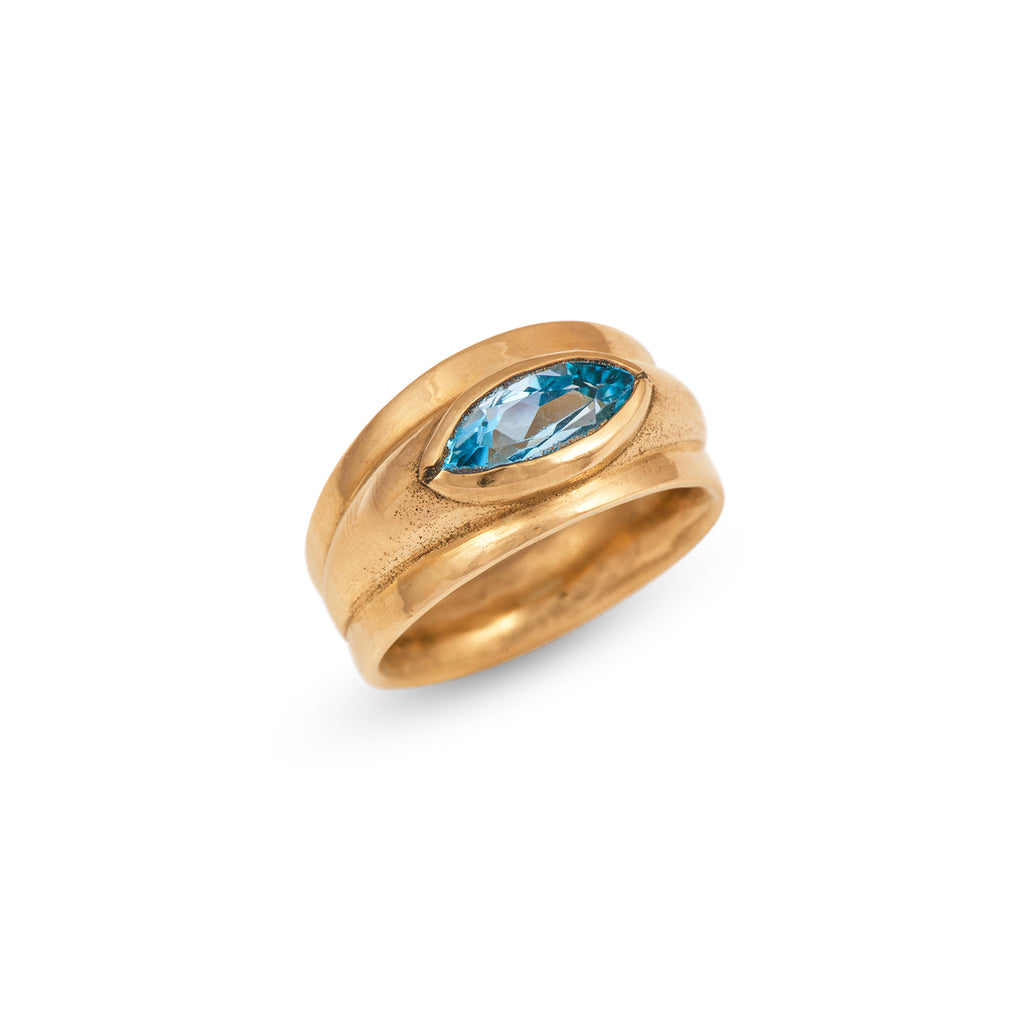 14K Marquis-Cut Topaz Antique Band Ring