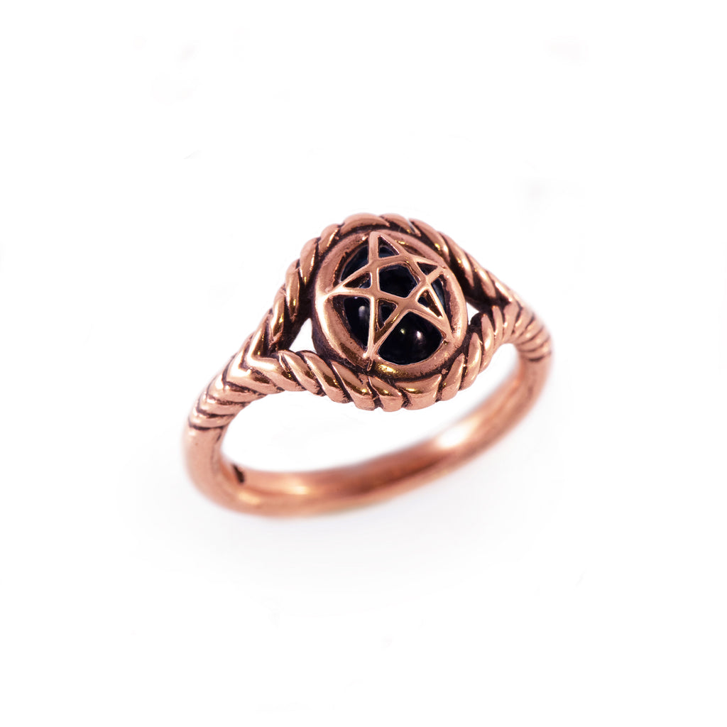 Black Onyx 10K Rose Gold Pagan Priestess Ring