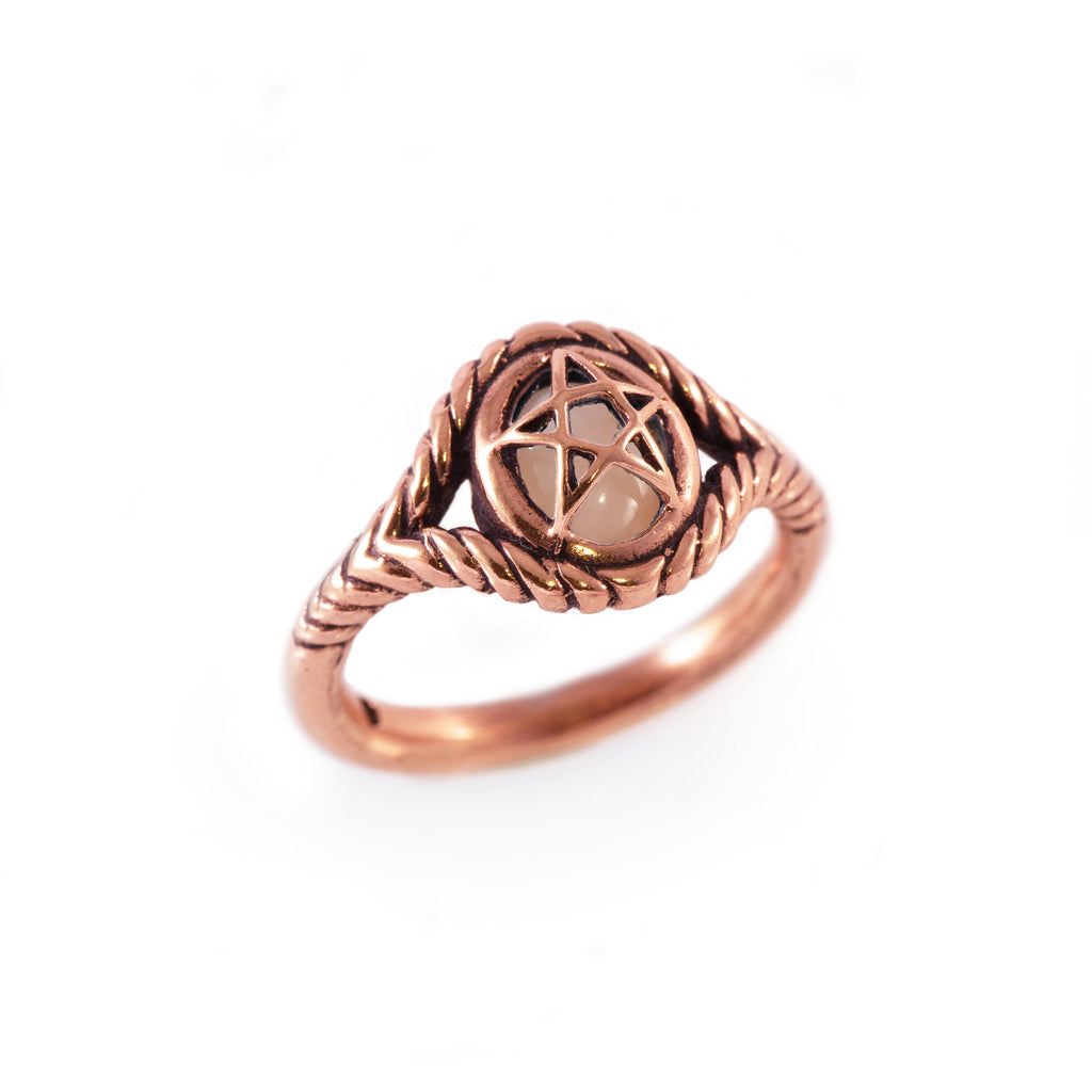 Pink Coral 10K Rose Gold Pagan Priestess Ring