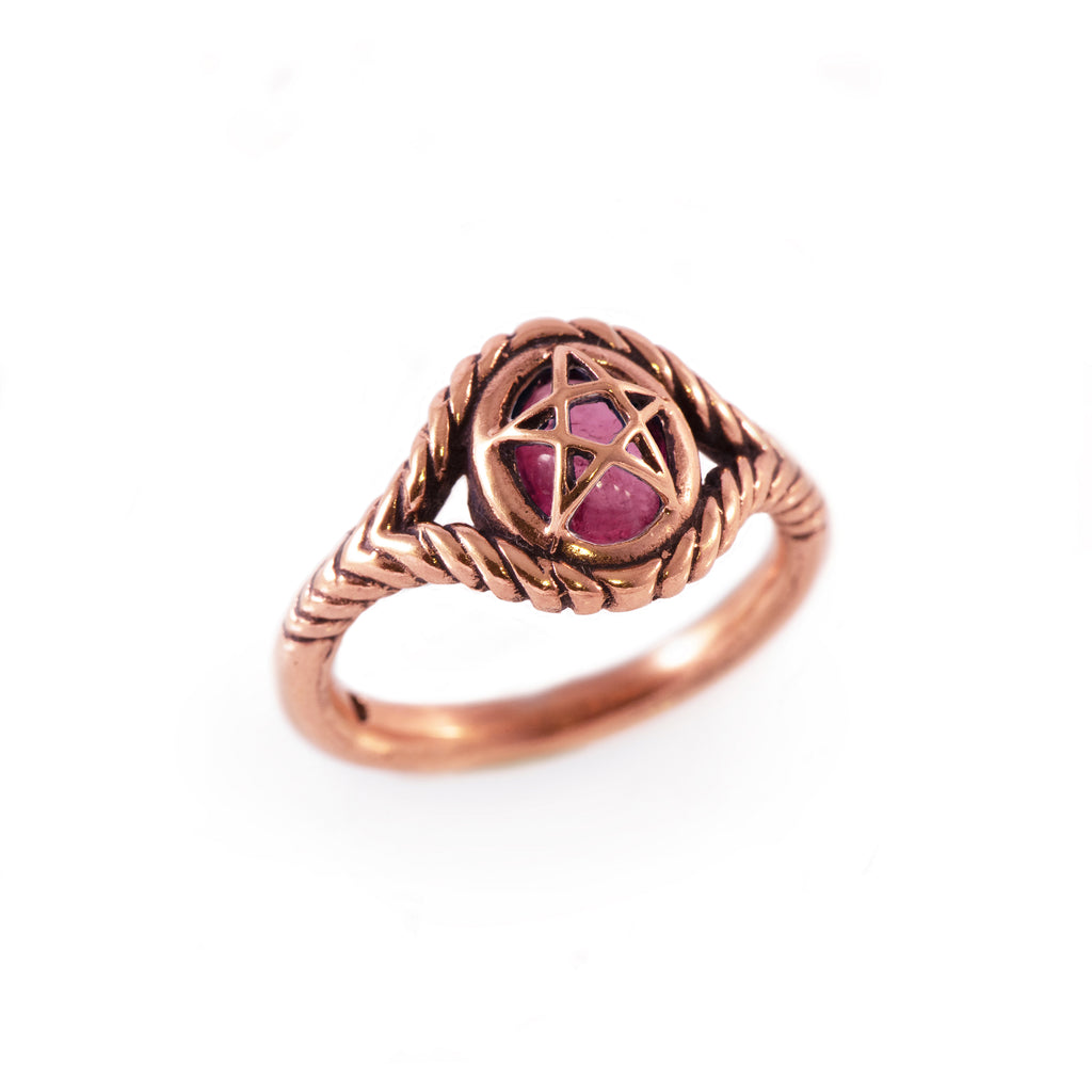 Pink Tourmaline 10K Rose Gold Pagan Priestess Ring