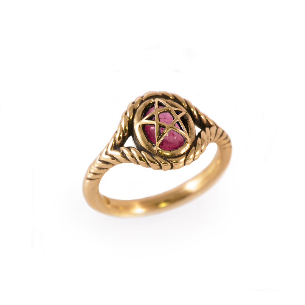 Pink Tourmaline 10K Yellow Gold Pagan Priestess Ring