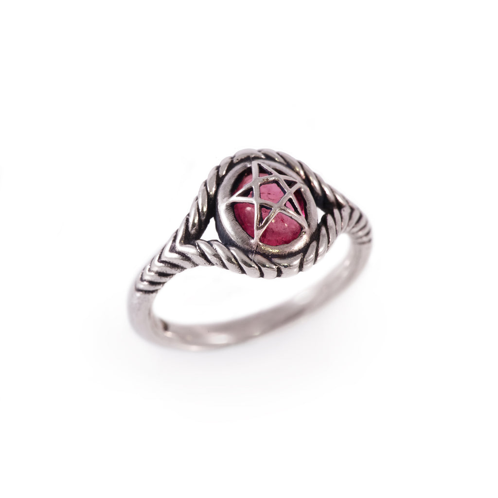 Pink Tourmaline Silver Pagan Priestess Ring