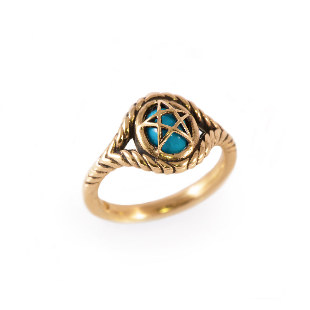 Turquoise 10K Yellow Gold Pagan Priestess Ring