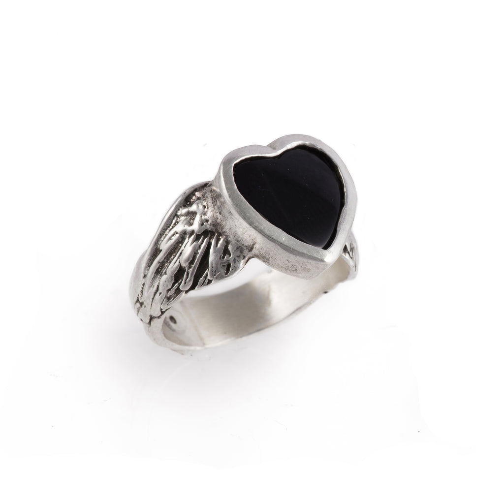 Black Onyx Flying Heart Ring