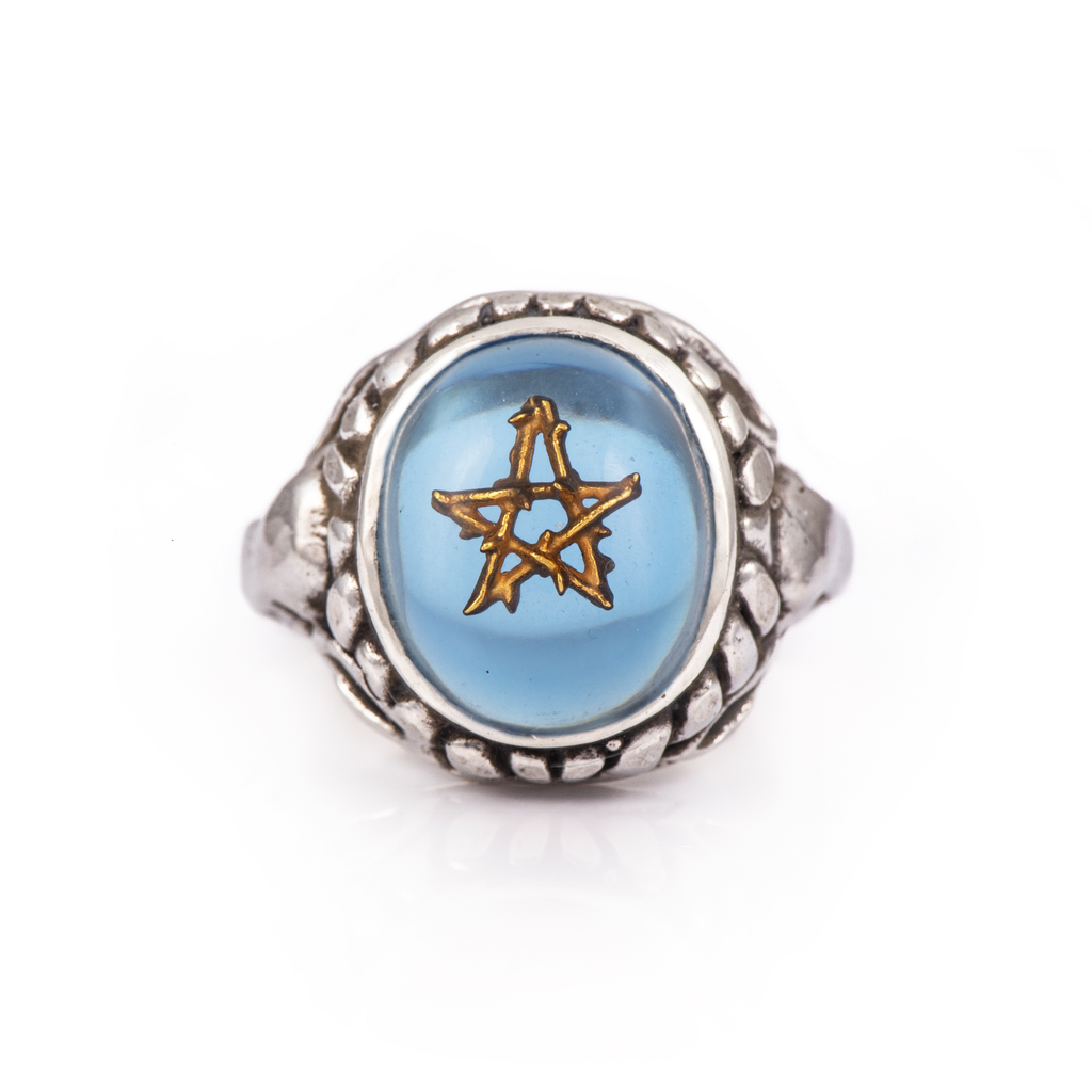 Water Blue 18K Gold Thorn Star Baby Angel Heart Ring