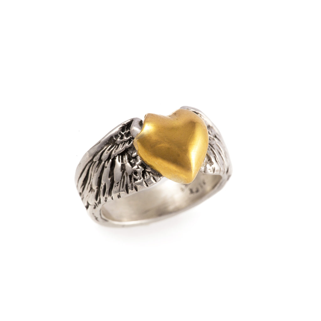 14k Yellow Gold Flying Heart Ring