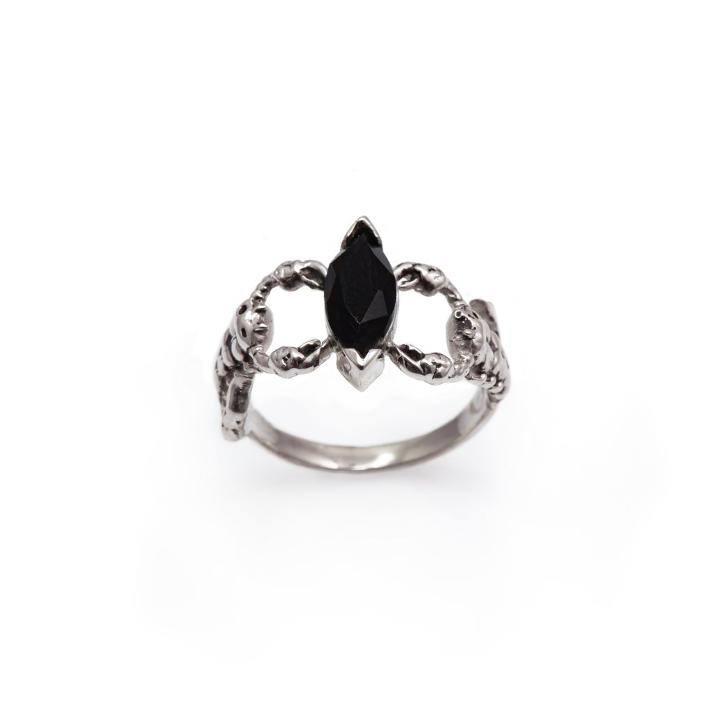 Sterling Silver Simulated Black Onyx Scorpion Ring - 925 Silver, Size 8, 18mm Band