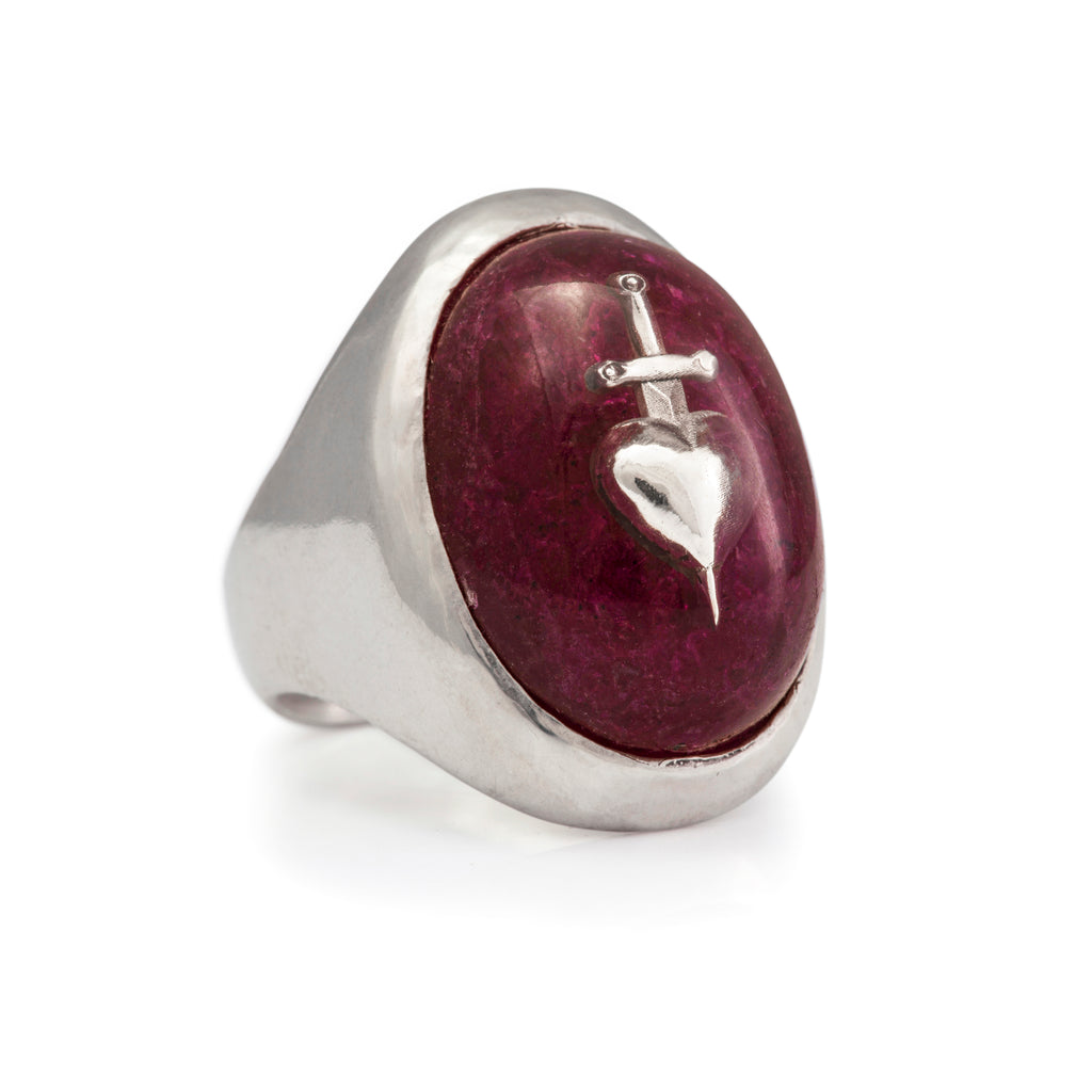 Ruby Sword-Pierced Heart Ring