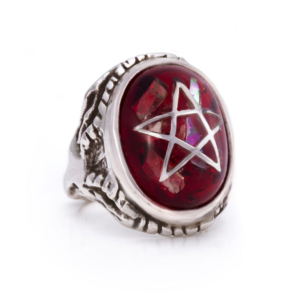 Cracked Red Angel Heart Ring