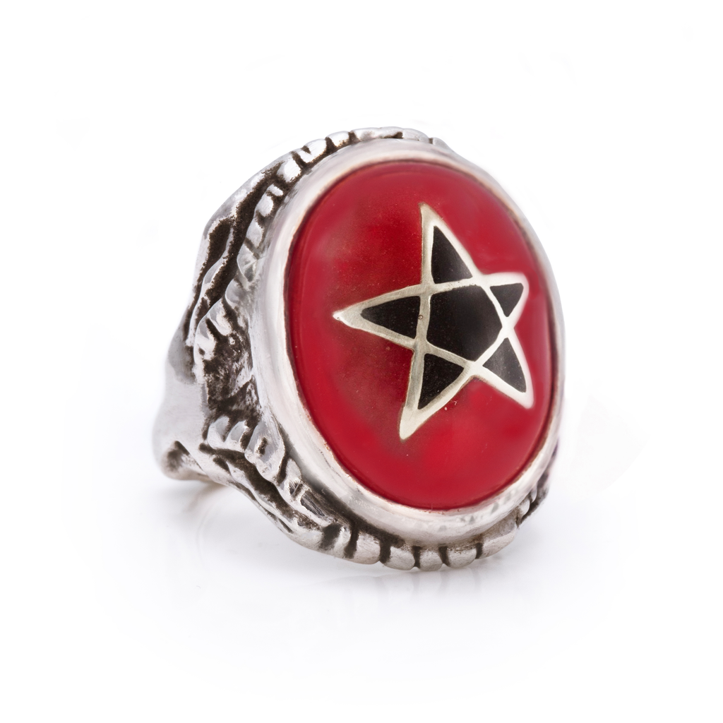 Red Harlequin Star Angel Heart Ring