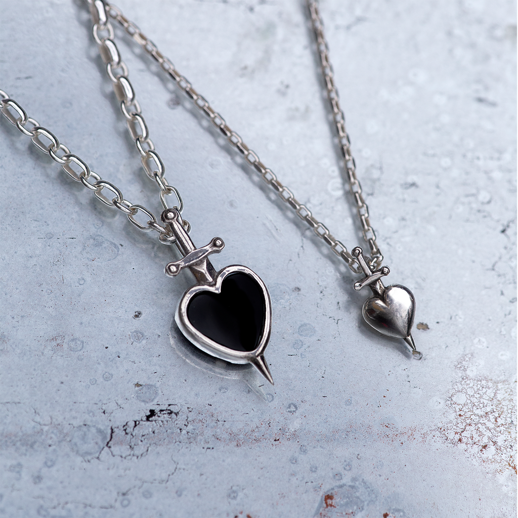 Black Onyx Sword-Pierced Heart Necklace