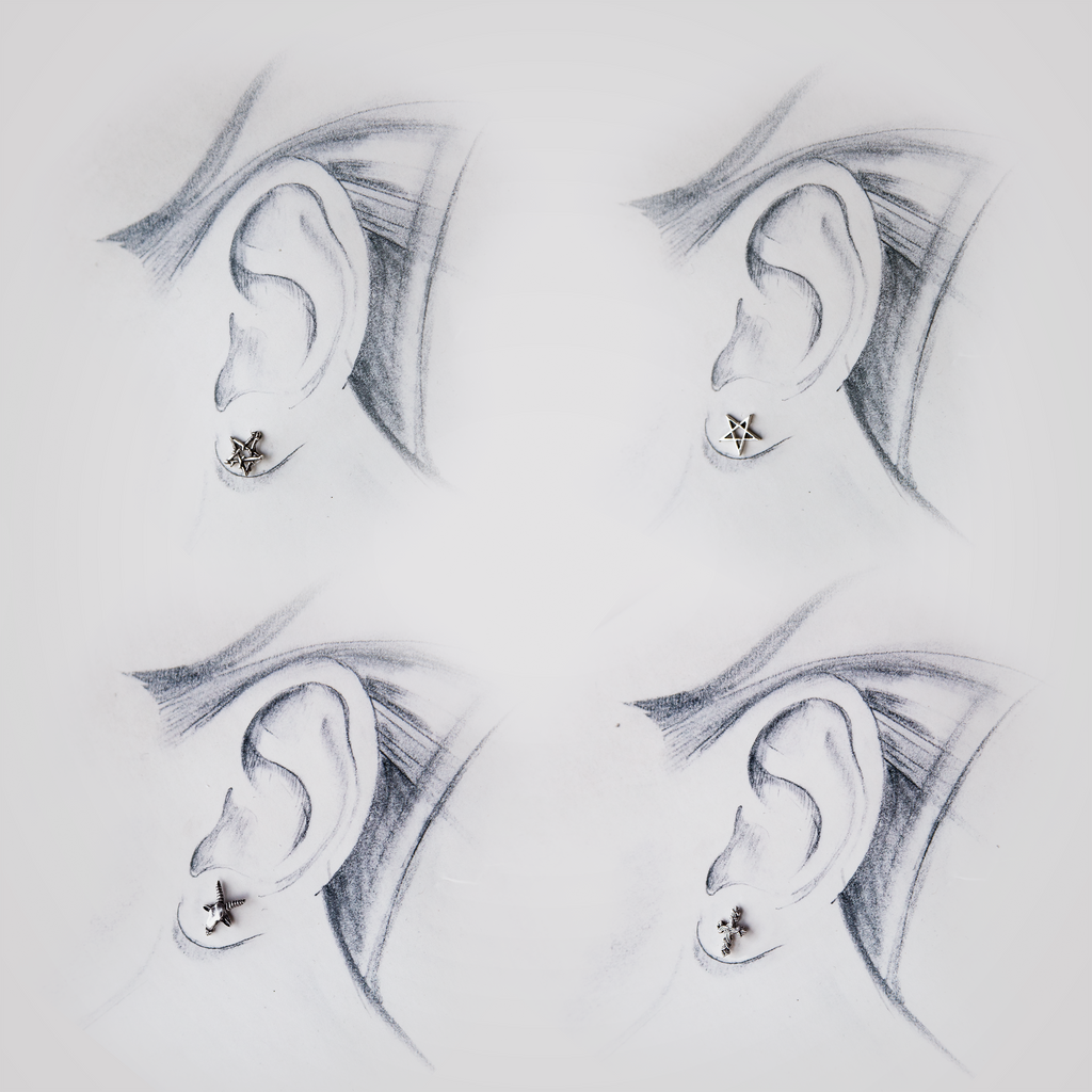 Silver Thorn Star Stud Earrings