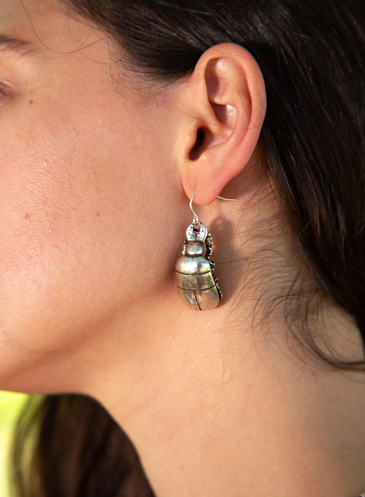 Silver-Plated Scarab Earrings