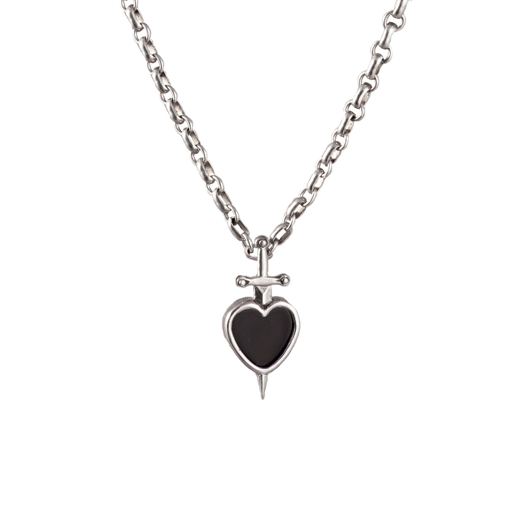 Black Onyx Sword-Pierced Heart Necklace