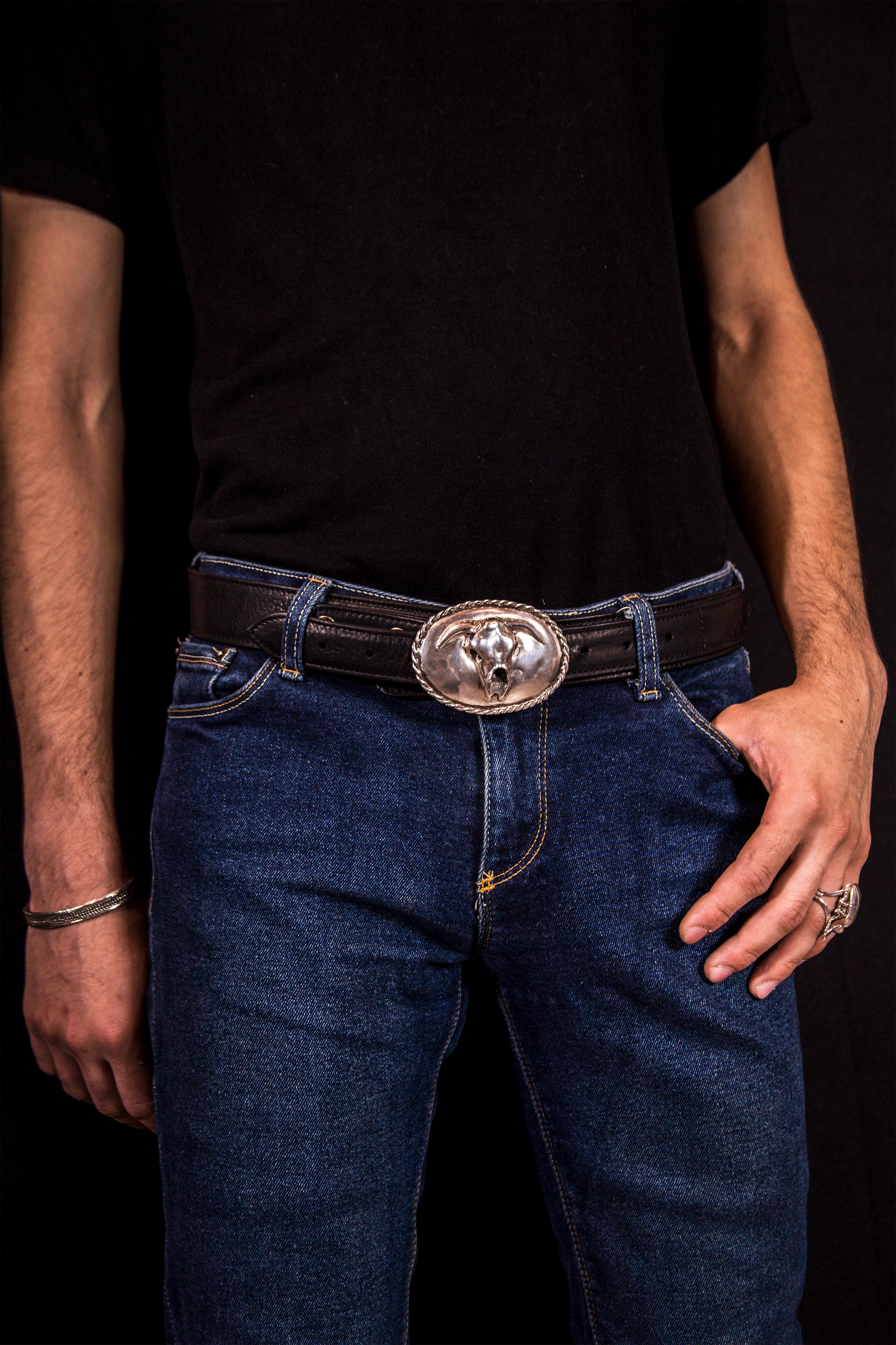 Western Cow Skull Belt Buckle Western Longhorn Bull Skull Belt Buckle Antique Bronze Floral main image 3