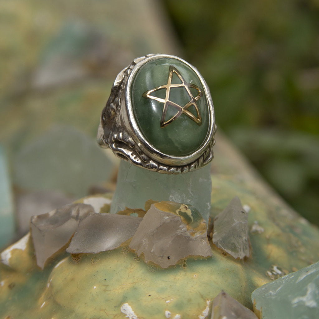 Ancient Jade 10K Star Angel Heart Ring